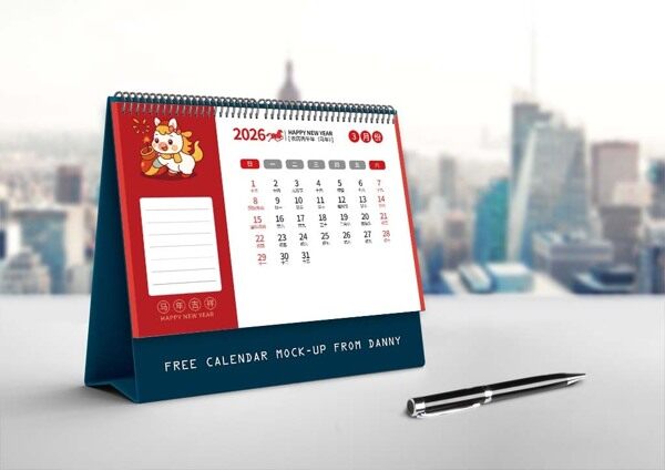 2026马年放烟花红色台历三月份节假日活动台历