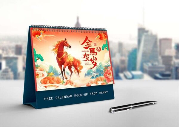 发光金马贺岁2026年牡丹喜庆台历封面展板