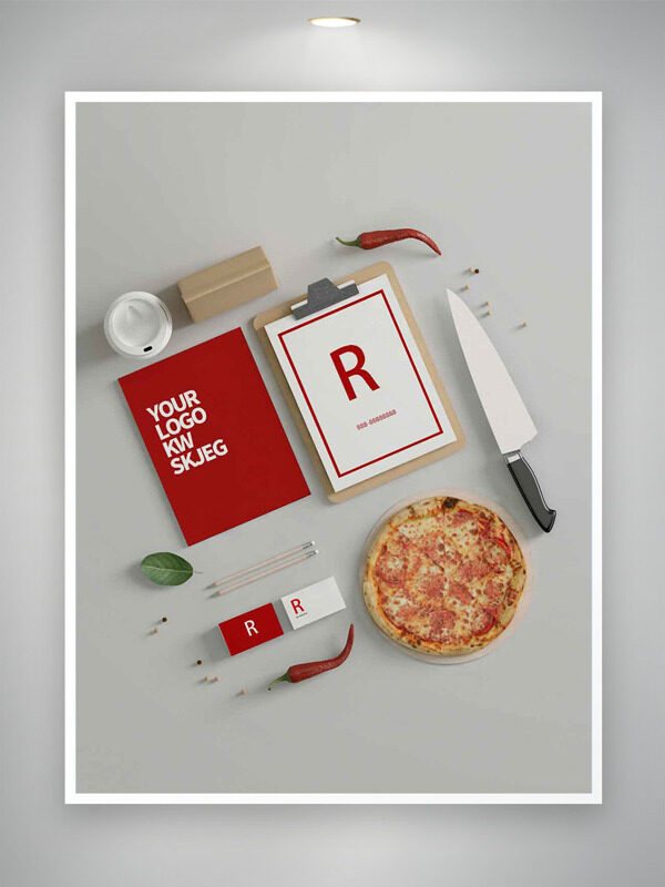 美味披萨红色点缀创意物料样机