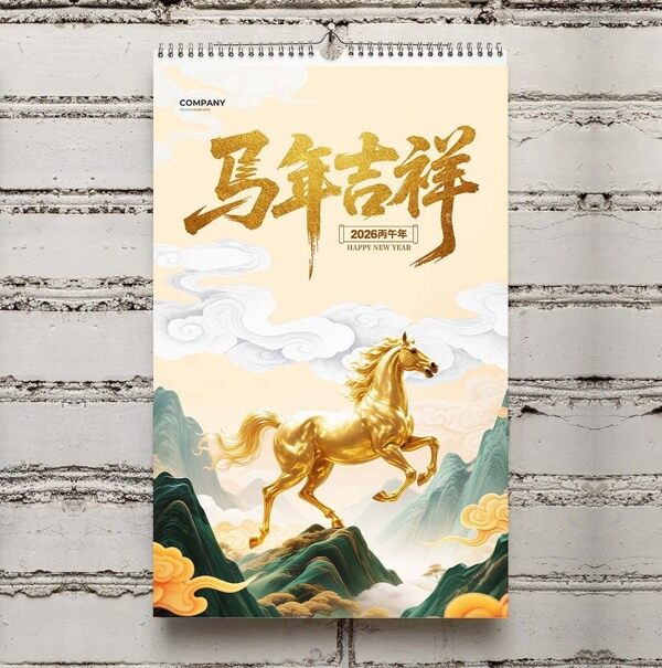 马年吉祥金马奔新年好运当头祥云2026年日历封面