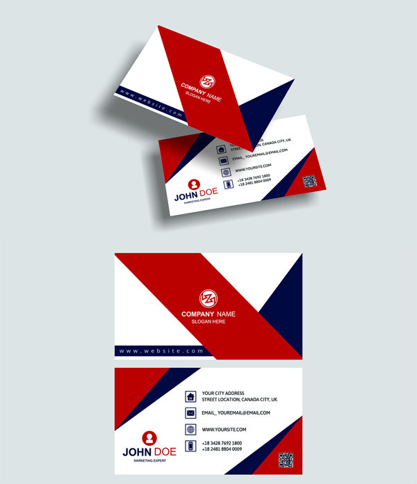 红蓝简约设计二维码商务名片