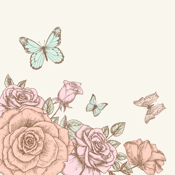 复古玫瑰花装饰背景图