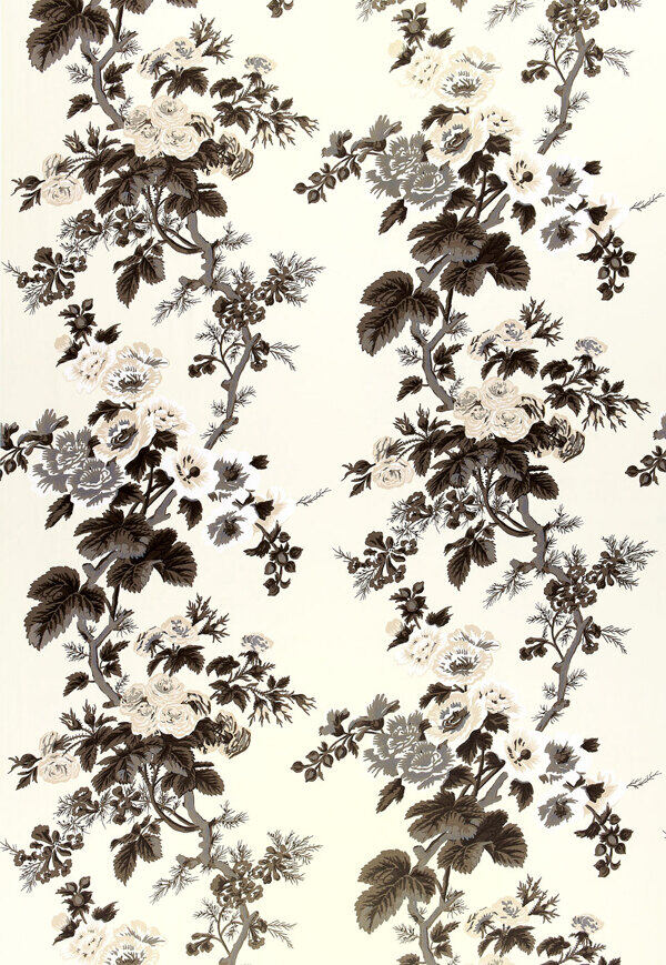 黑白树枝花纹布艺壁纸