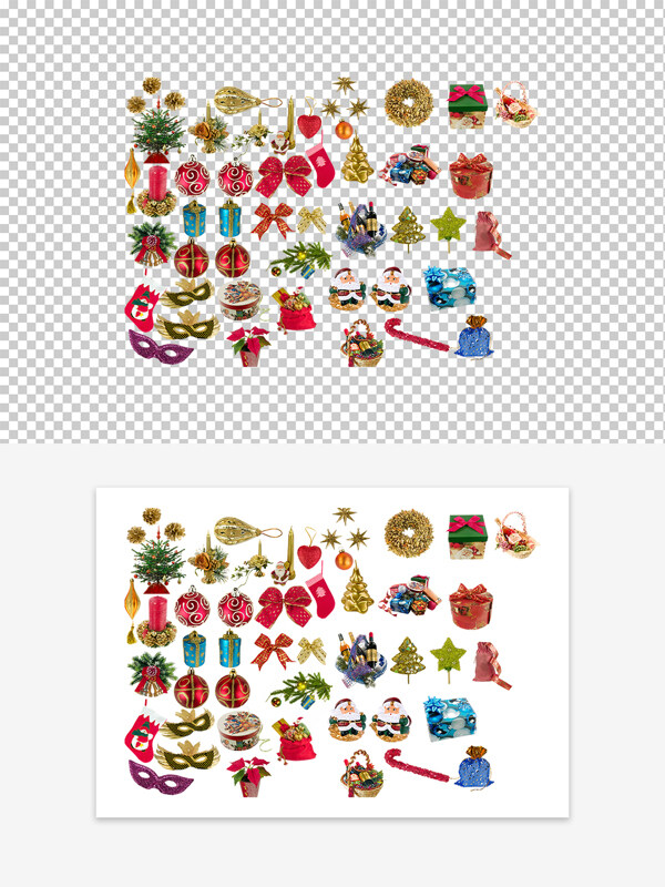 圣诞节氛围红色丝带绿色松枝节日装饰