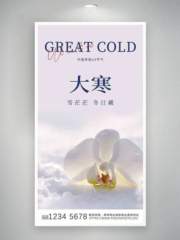 雪茫茫冬日藏大寒节气简约文艺海报