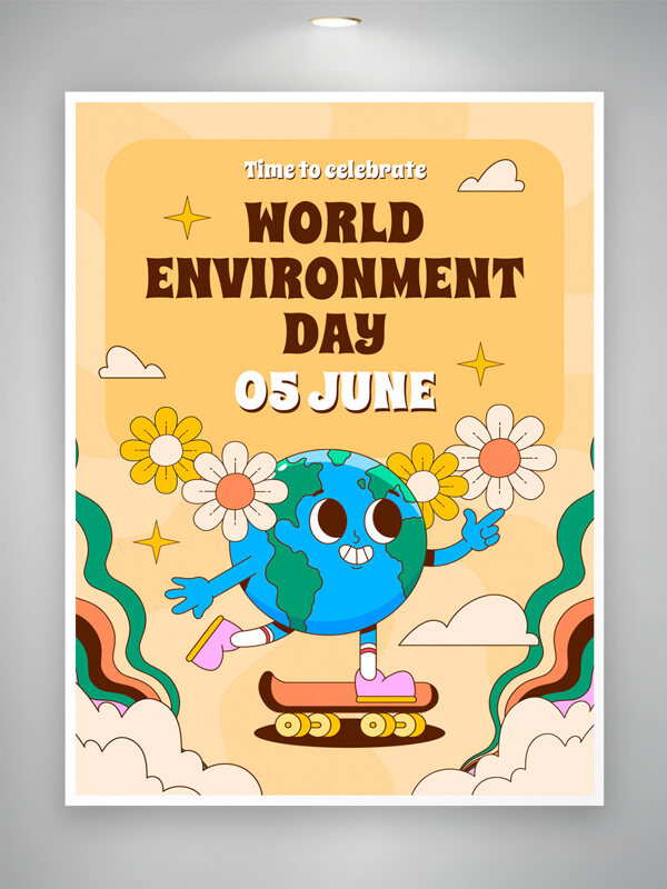 简约卡通地球插画世界环境日创意海报