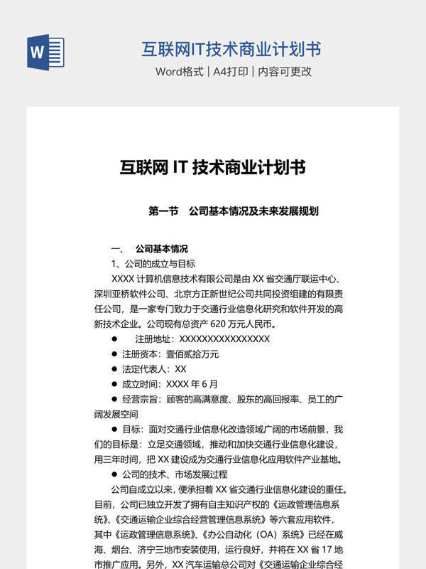 互联网IT技术商业计划书