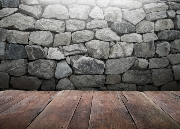 石头堆砌墙面和木板背景素材