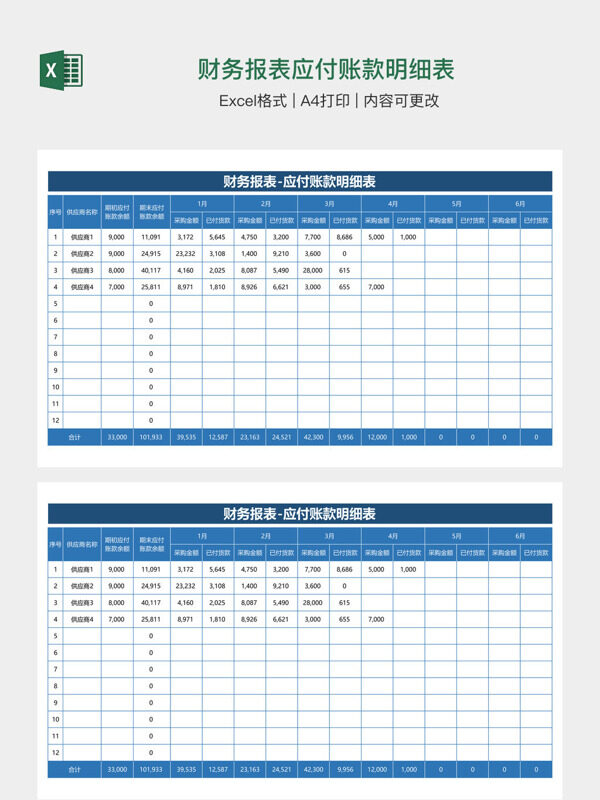财务报表应付账款明细表