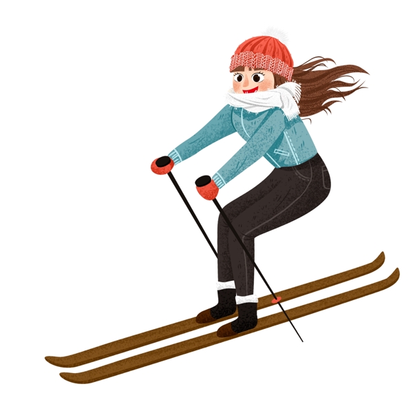 唯美清新滑雪的女孩冬季人物设计可商用元素