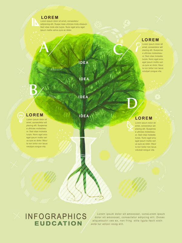 彩绘树木教育信息图矢量素材