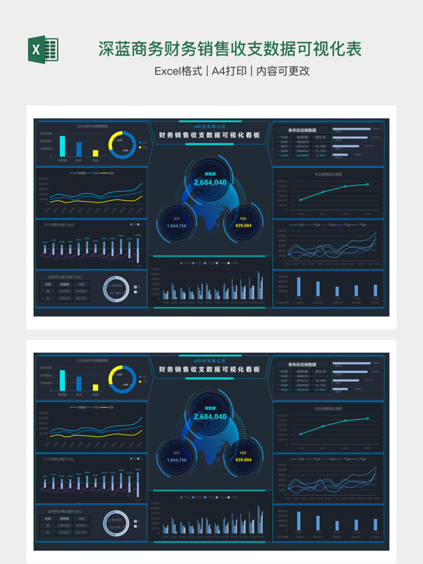 深蓝商务财务销售收支数据可视化表