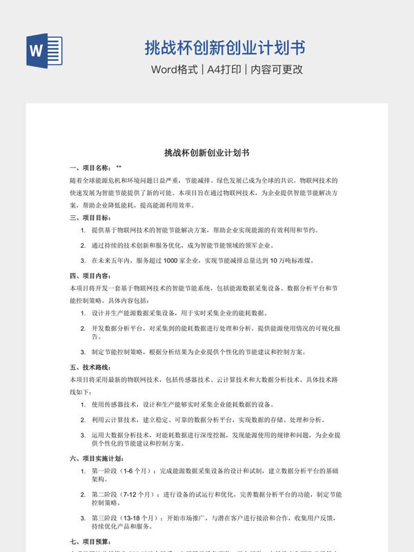 挑战杯创新创业计划书