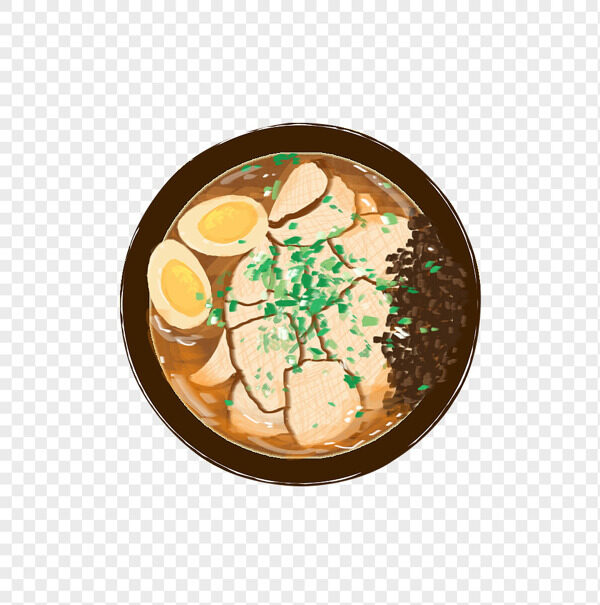 手绘日式水煮蛋叉烧黑木耳清汤面免抠美食元素