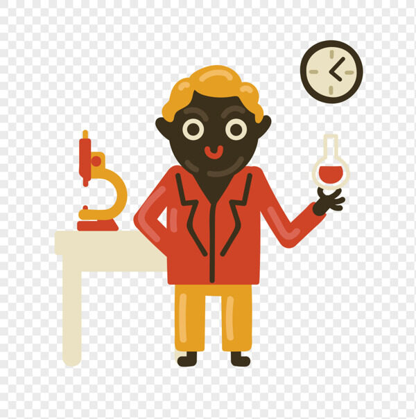 手绘显微镜卡通黑人黄发外国友人拿酒杯庆祝场景