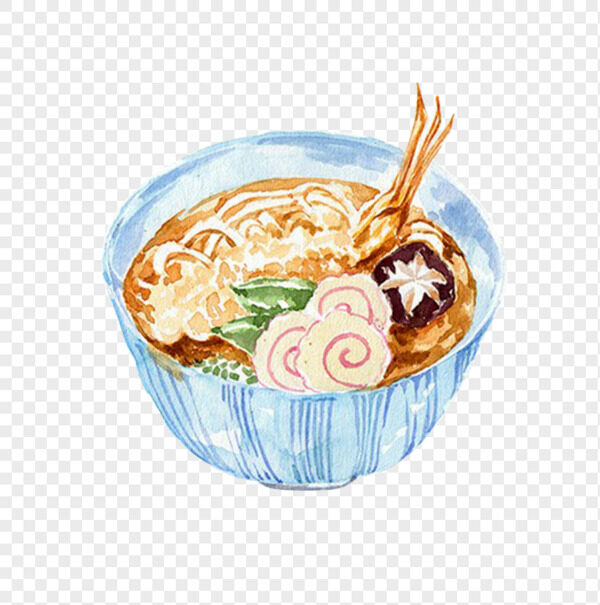 手绘海鲜香菇青豆骨汤拉面免抠面条元素