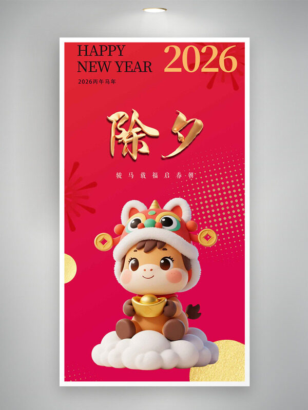 骏马载福启春朝除夕节日海报