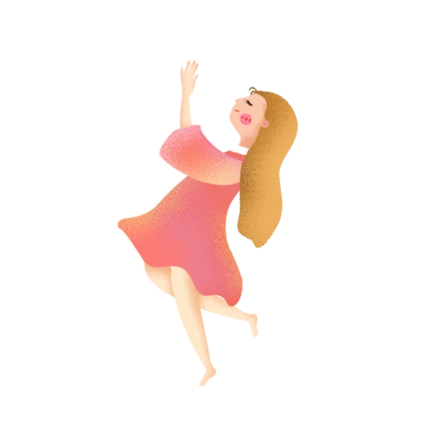 手拿月亮开心跳跃的小女孩卡通元素