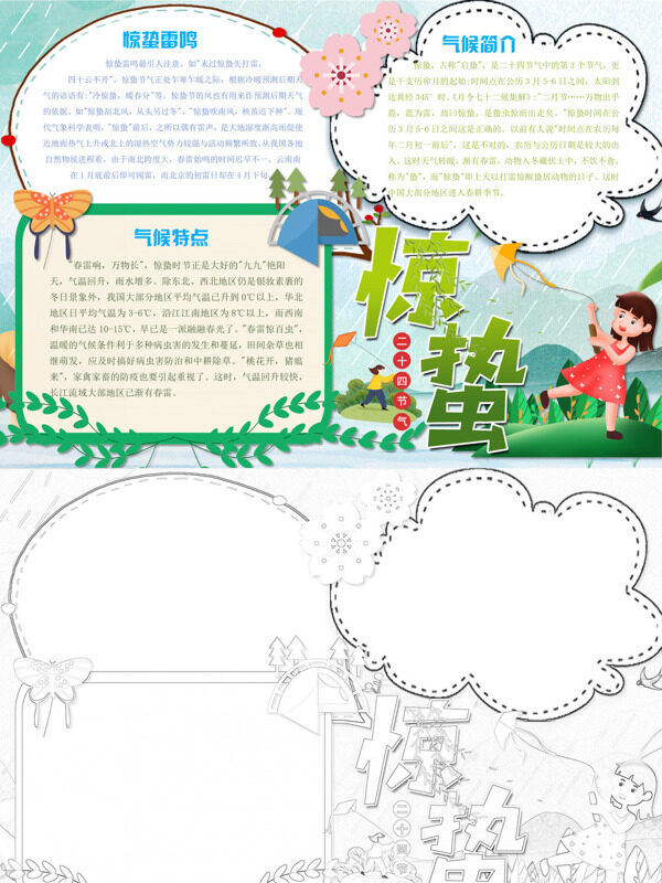 卡通精美惊蛰节气介绍手抄报