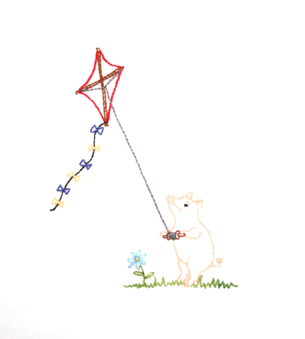 绣花动物猪生活元素风筝免费素材