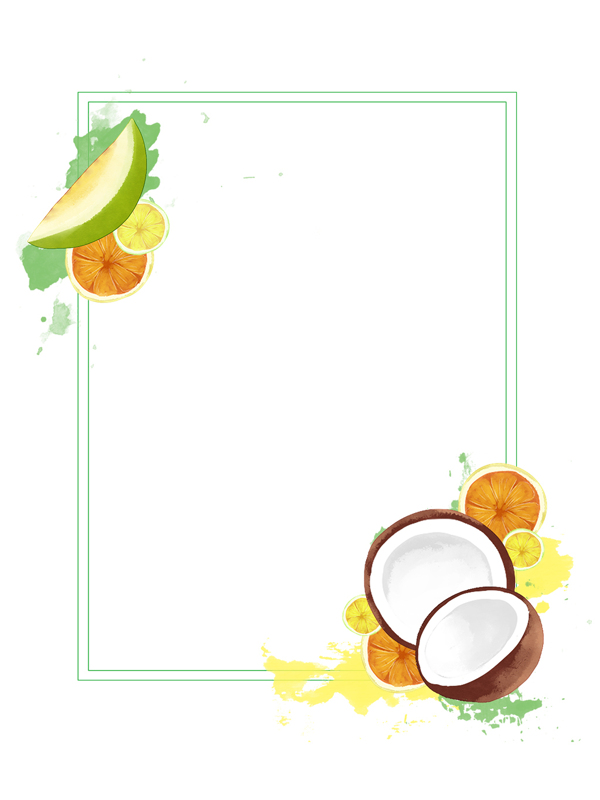 水彩水果椰子柚子柠檬边框