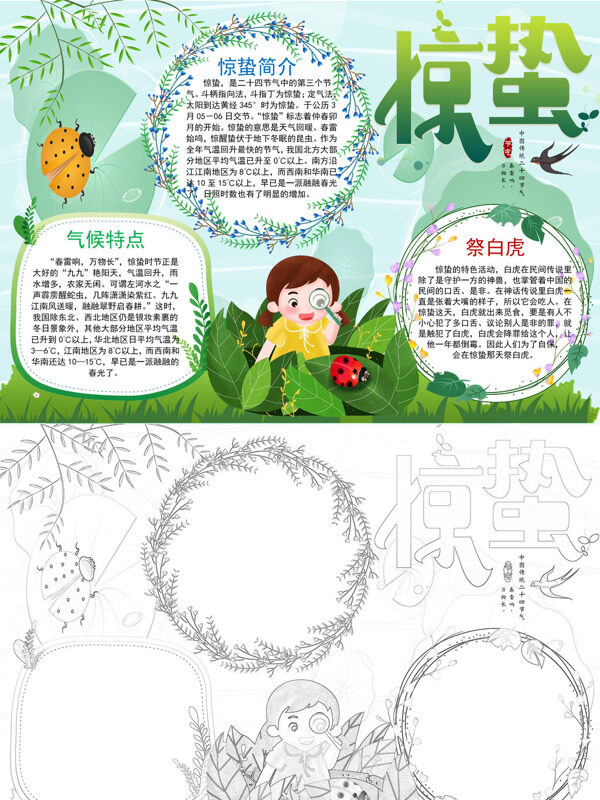 手绘惊蛰惊蛰介绍手抄报