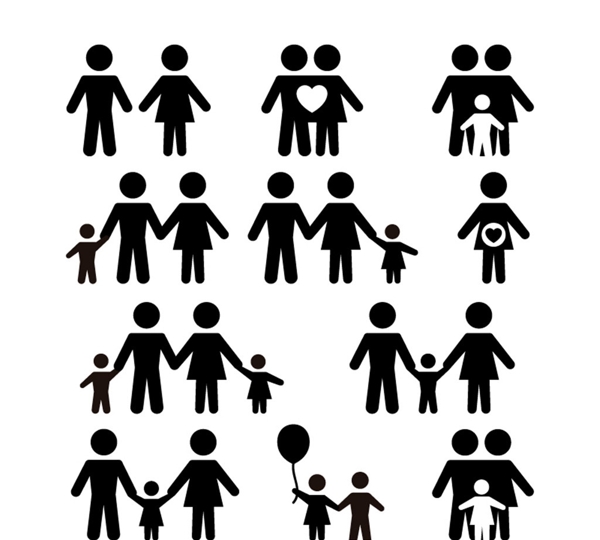 黑色家庭人物图标矢量图