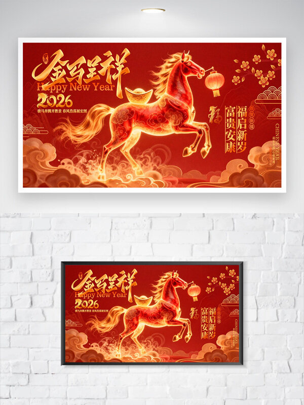 福启新岁富贵安康2026金马呈祥马年展板