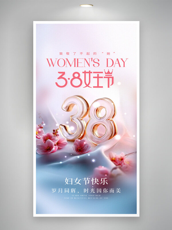 岁月同辉简约大气优雅风格妇女节女神节海报