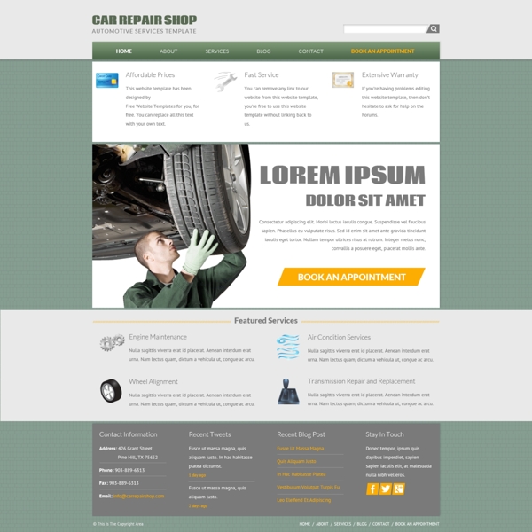 汽车修理厂网站模板PSD素材