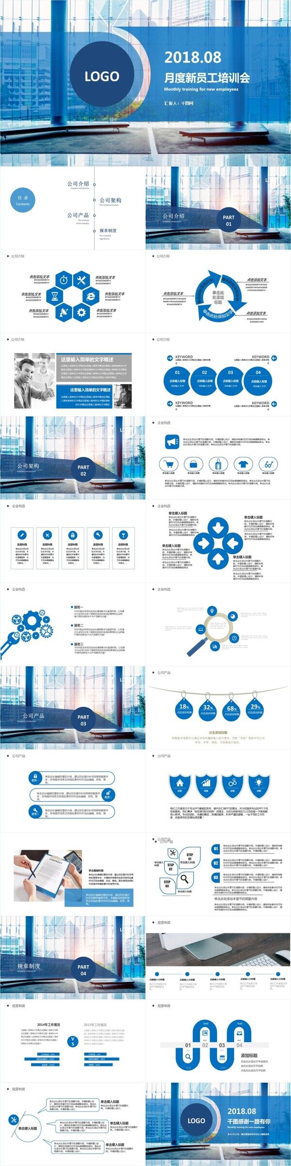 蓝色月度新员工培训演讲PPT模板