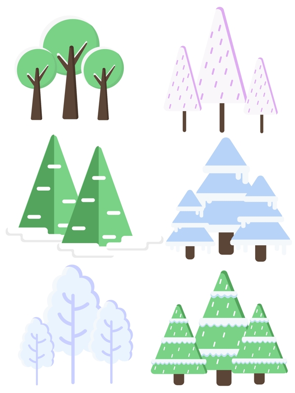 手绘可爱装饰矢量冬季树木素材元素