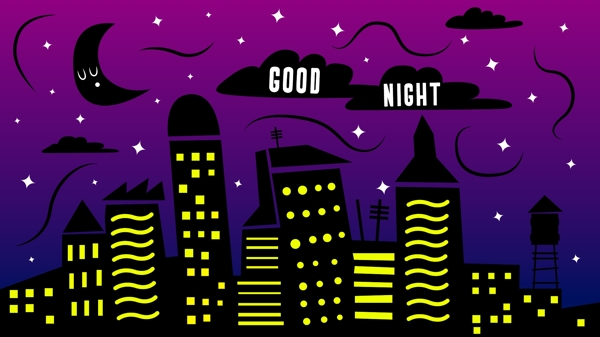 卡通城市建筑夜景素材