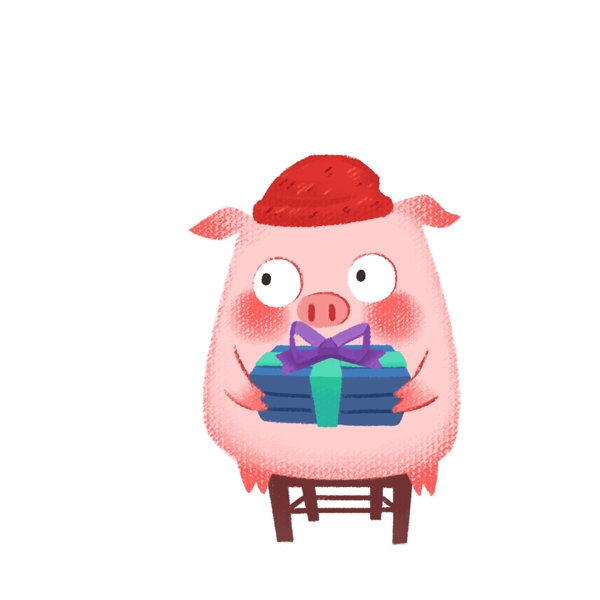 卡通可爱拿着礼物的小猪设计
