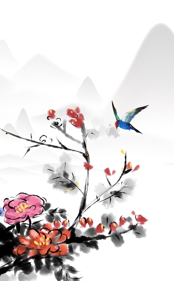 新中式花鸟竖版装饰画