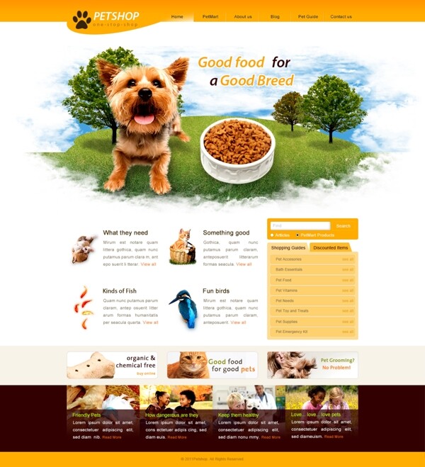 宠物商店网站设计模板PSD源文件