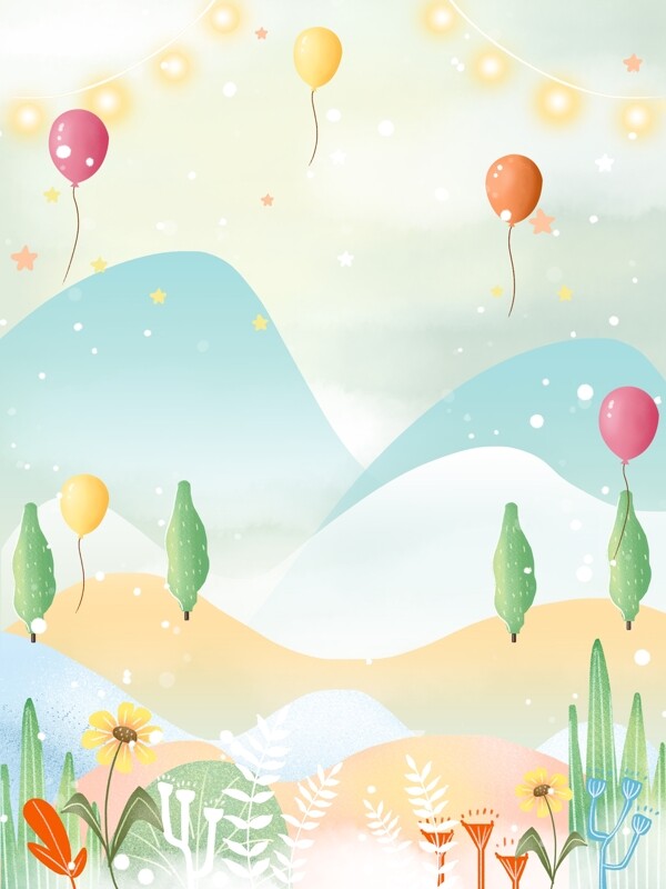 彩色气球六一儿童节背景设计