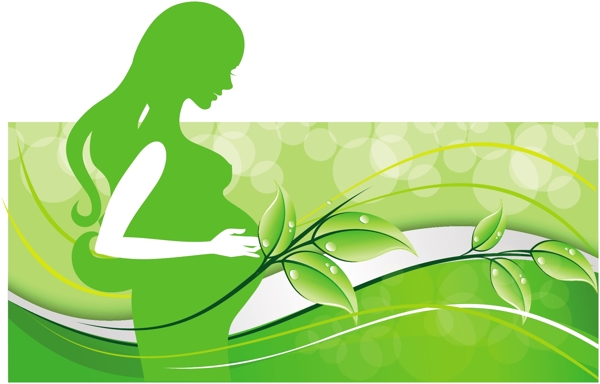 绿色树叶和孕妇剪影背景矢量素材