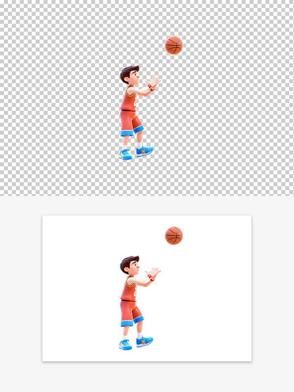 趣味可爱3D卡通红色球衣篮球少年