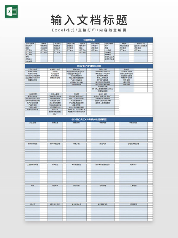 公司部门员工KPI考核指标模型表模板