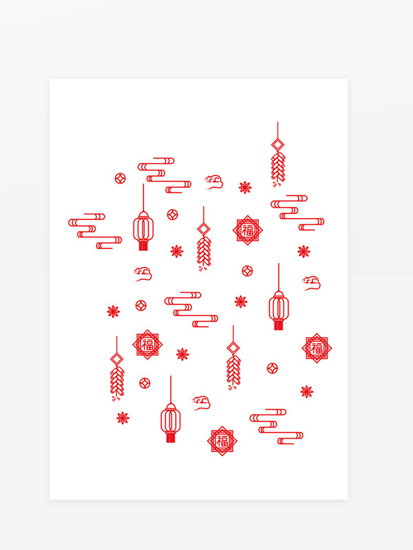 灯笼祥云福字新年底纹节庆装饰
