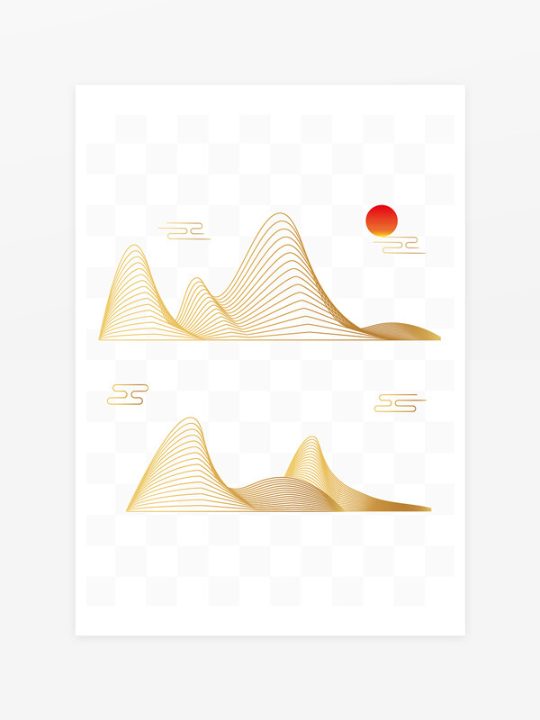 中国风山水墨山峰日出红日线条