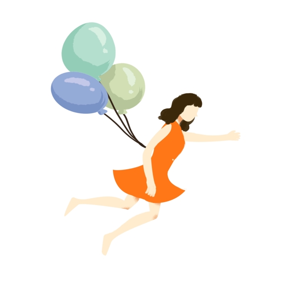 绑着气球的女孩插画人物设计