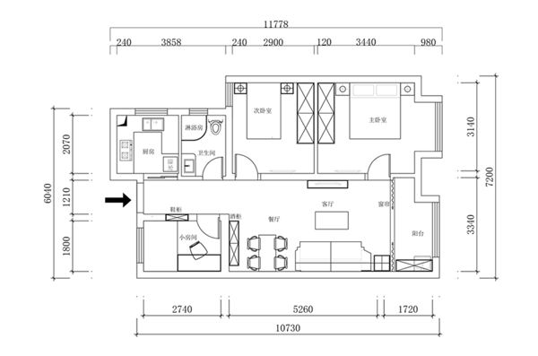 两室一厅CAD平面规划