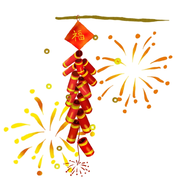 新年喜庆开业鞭炮手绘插画元素可商用